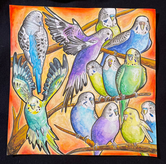 Budgie Party Print